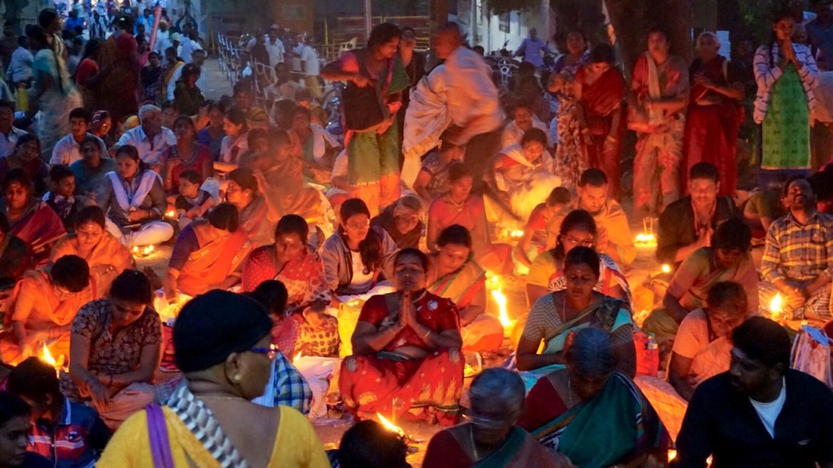 Glowing ghee lamps at Deepam
